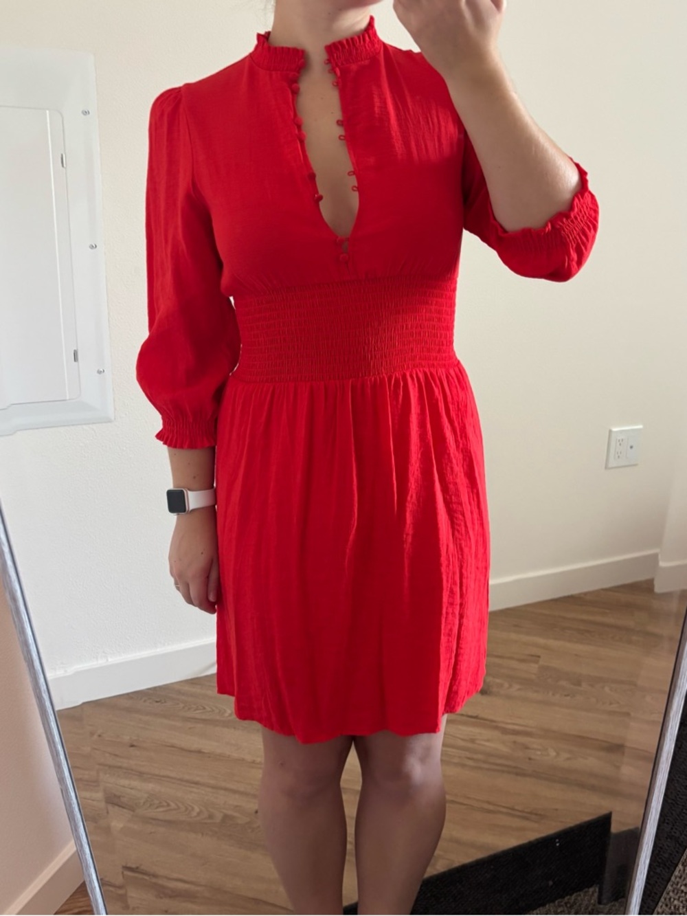 Maje Ritha Rouje Red Smocked Dress - Picture 8 of 17